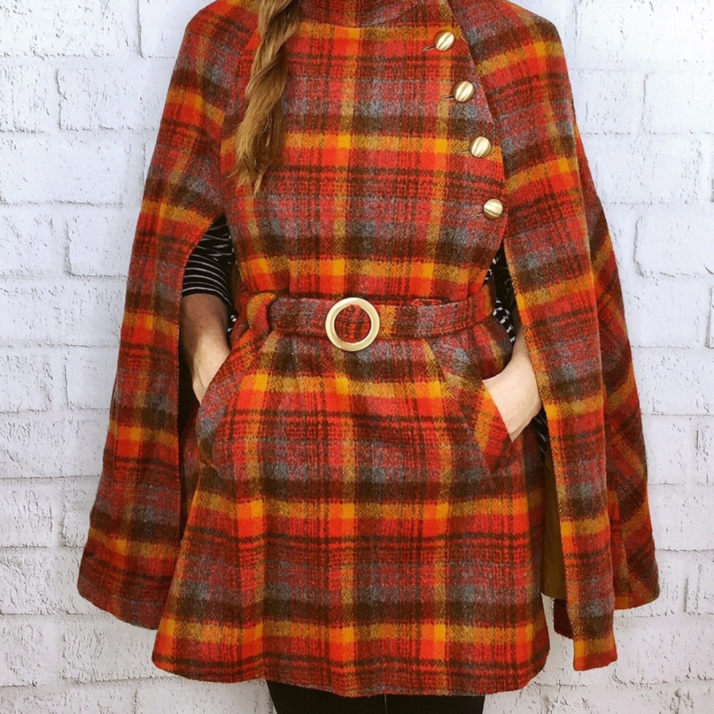 VIntage 1960s JEROLD Plaid Cape Poncho | Sz M